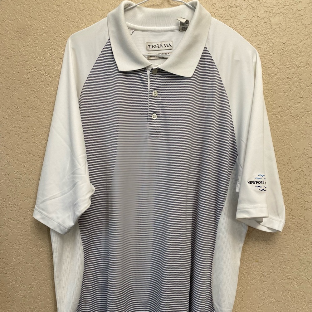 TEHAMA Navy and White Striped Men's Polo Shirt